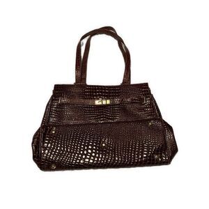 Charles Hubert Solid Brown Vegan Faux Alligator Shoulder Bag Large